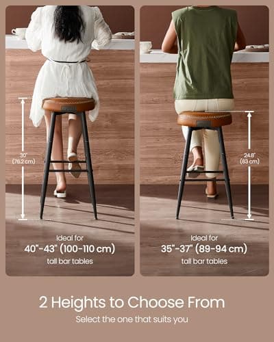 VASAGLE EKHO Collection Mid-Century Modern Bar Stools, Set of 2, Caramel Brown, 30-Inch Tall