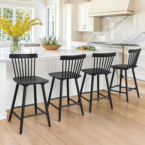 LUE BONA Upgraded Windsor Black Bar Stools, Set of 4, 24 Inch Seat