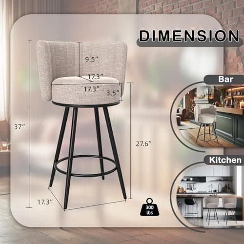 Beige Tufted Counter Height Bar Stools Set of 2, Modern Footrest Design