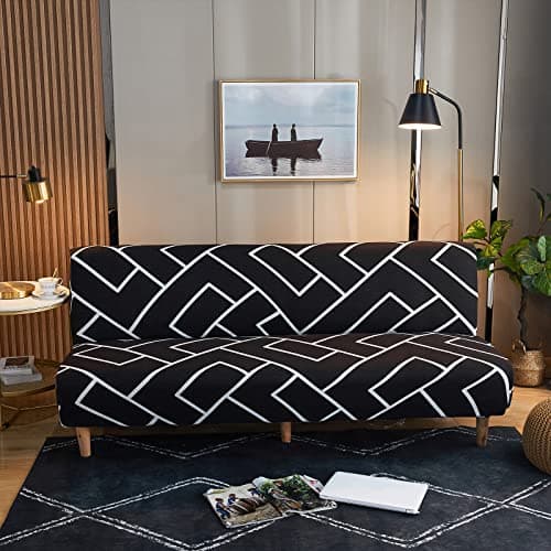 ELEOPTION Full Size Stretch Slipcover for Armless Sofa Bed Black/White