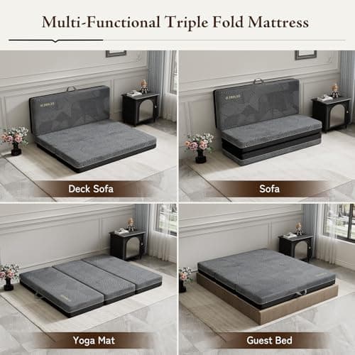 Portable Memory Foam Tri-Fold Mattress Queen Size for Travel, RV Camping, Guest - 6 Inch, 78x58x6
