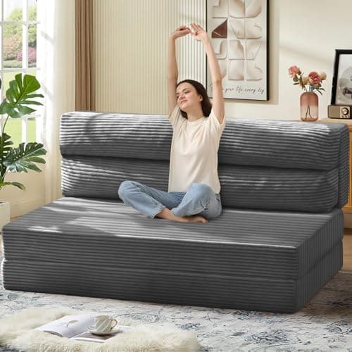 Grey Full Size Folding Sofa Bed, Convertible Sleep Chair Living Room Bedroom