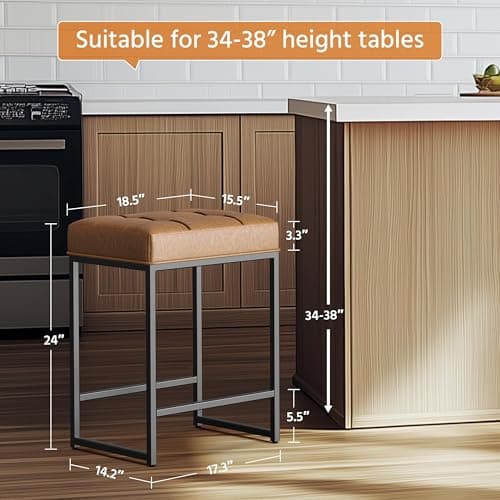 Yaheetech Brown Faux Leather 24 Inch Kitchen Island Bar Stool Set