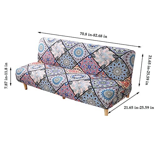 Armless Futon Slipcover Stretch Sofa Bed Cover with Elastic Bottom - Red Brown