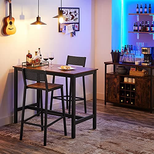 VASAGLE Rustic Brown & Black Industrial Bar Stool Set ULBC070B01