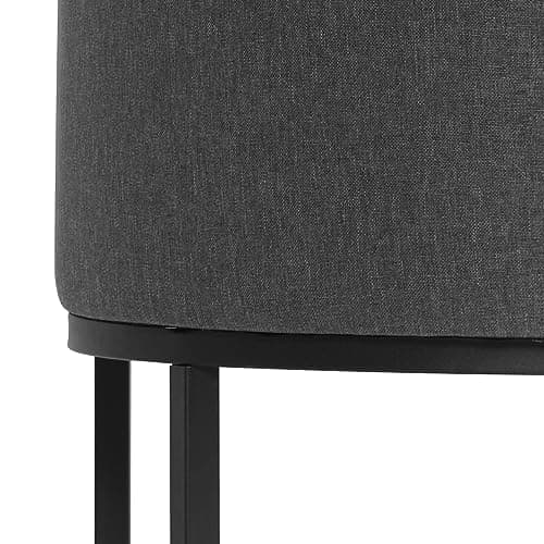LUE BONA Black Metal Counter Stools with Backrest, Set of 2, Linen Upholstery, Beige Accent