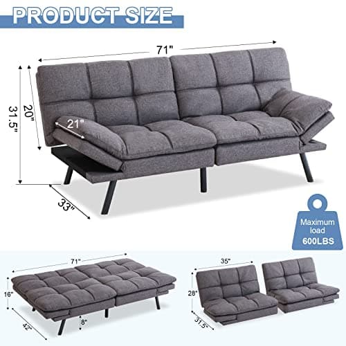 Memory Foam Futon Sofa Bed for Compact Spaces