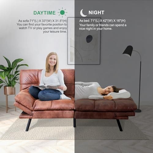 Memory Foam Futon Sofa Bed with Adjustable Backrest for Living Room
