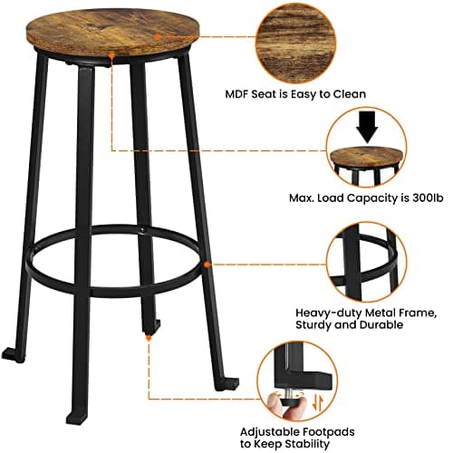 Yaheetech Industrial Rustic Brown 29.5" Bar Stool Set of 2