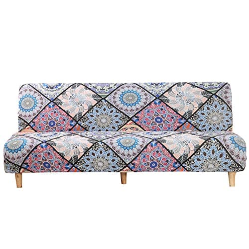 Armless Futon Slipcover Stretch Elastic Couch Furniture Protector (Orange Grey)