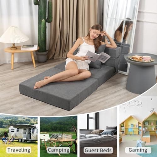 High-Density Memory Foam Futon Sofa Bed, Dark Grey, Single Size