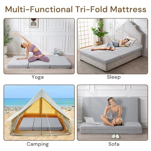 Tri-Fold 4 Inch Memory Foam Guest Mattress, Washable Cover, Non-Slip, Twin Size, Grey