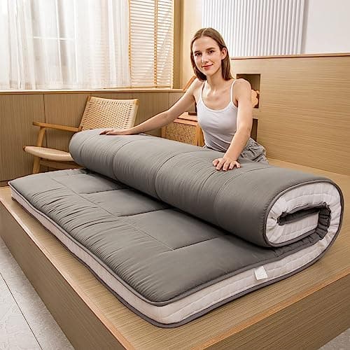 MAXYOYO Japanese Quilted Futon Mattress, Extra Thick & Breathable Guest Bed for Camping & Couch Lounger, Green, Twin