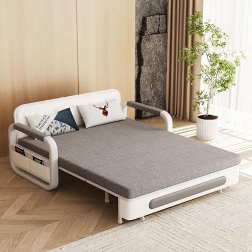 Gray/White Versatile Pull-Out Sofa Bed for Living Room and Small Spaces
