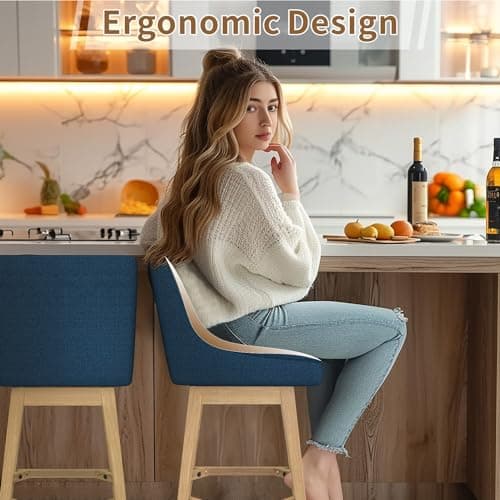 Set of 2 Upholstered Fabric Bar Stools with Backrest for Kitchen Island and Dining Room