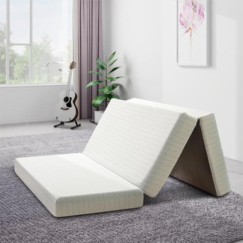 6 Inch Tri Folding Memory Foam Mattress Topper, Queen Size Foldable with Washable Cover and Storage Bag for Guests, Yoga, Camping, RV