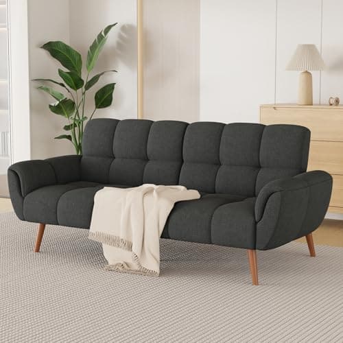 Modern Linen Futon Sofa Bed with Adjustable Backrest, Gray