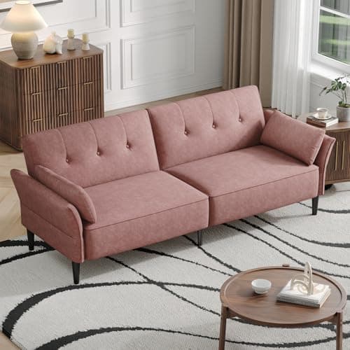 89" Velvet Fabric Comfy Futon Couch Bed with Adjustable Backrest & Armrests for Living Room Sleepers
