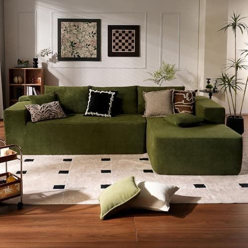 Ovios 104" Cloud Sectional with L-Shape Chaise, Plush Grey Corduroy Sofa