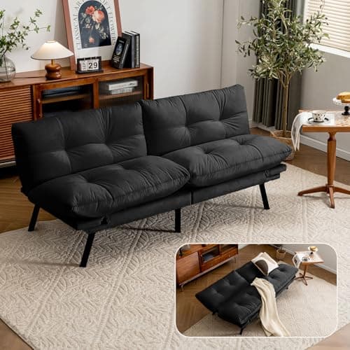 71" Comfy Velvet Convertible Futon Sofa Bed with 7" Pillow Cushion for Small Spaces