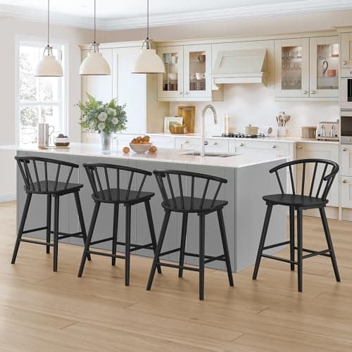 LUE BONA Black Farmhouse Bar Stools, Modern Counter Height, Set of 2