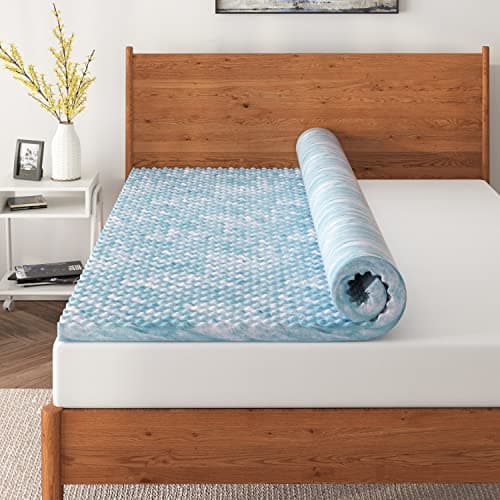 NapQueen 1.5 Inch Cooling Gel Memory Foam Mattress Topper, Twin, Blue