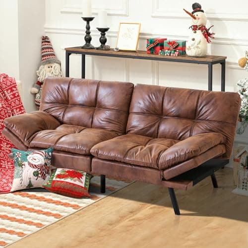 Modern Convertible Memory Foam Sleeper Sofa Bed with Adjustable Armrest Backrest, Faux Leather - Black, 71''x33''x31.5''