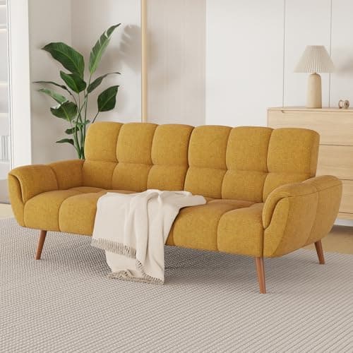 Modern Linen Futon Sofa Bed with Adjustable Backrest, Gray