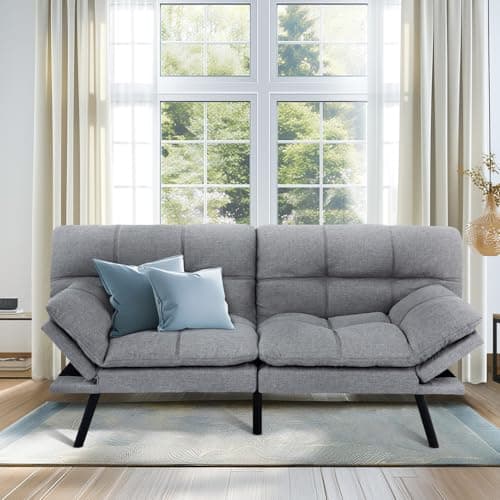 MUUEGM 71-Inch Convertible Memory Foam Futon Sofa Bed with Armrests for Small Spaces - Dark Grey