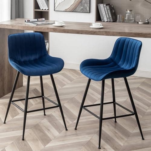 White Bar Stools with Fabric Upholstery for Kitchen and Bar (Set of 2).