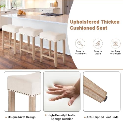 Furniliving Beige Saddle Stool Set of 2, 25.7" Counter Height