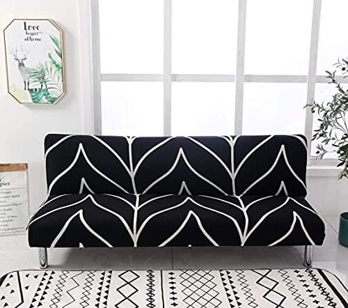 ELEOPTION Full Size Stretch Slipcover for Armless Sofa Bed Black/White