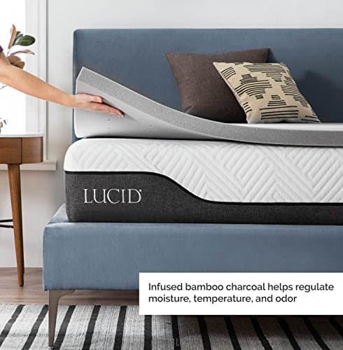 LUCID 2 Inch Queen Mattress Topper – Memory Foam & Bamboo Charcoal