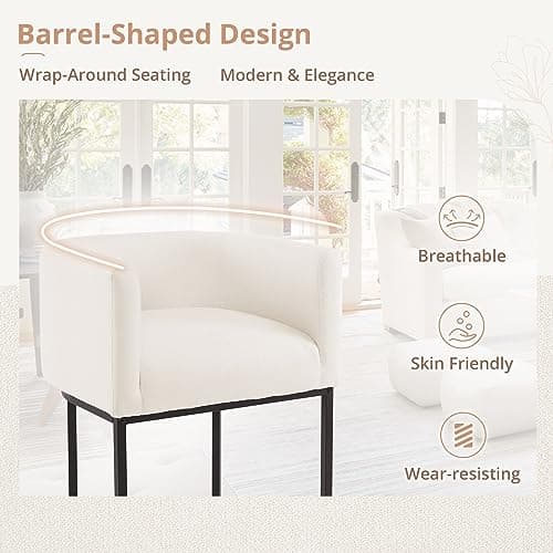 LUE BONA Black Metal Counter Stools with Backrest, Set of 2, Linen Upholstery, Beige Accent