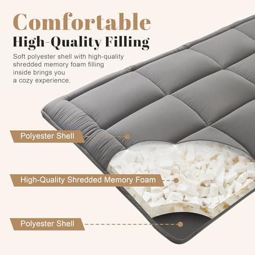 Japanese Folding Mattress for Kids & Adults, Queen Size 60"x80", Grey Memory Foam Tatami Mattress