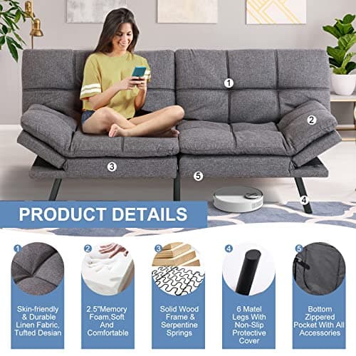 Convertible Memory Foam Futon Sofa Bed