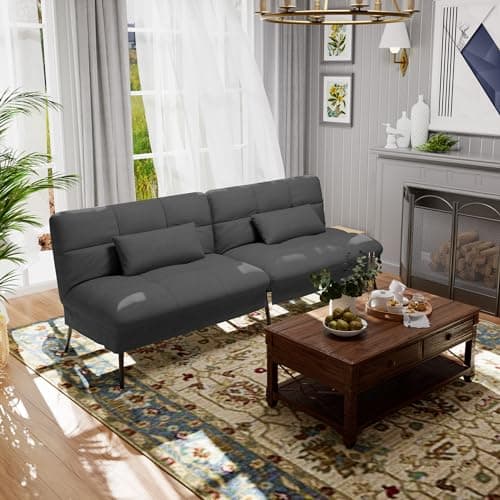 COMHOMA Black Adjustable Recliner Sofa Bed, 68" Fabric Loveseat