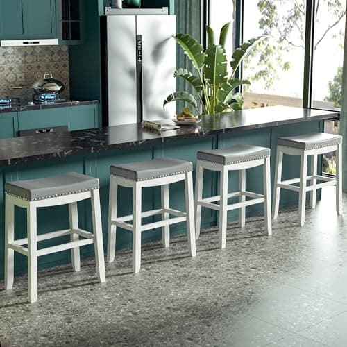 MU Counter Height Barstools, Set of 2 - White Saddle Bar Stools