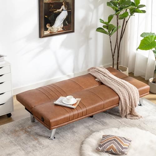 VECELO Modern Couch Bed, Convertible Sofa Bed/Folding Sleeper Couch, Brown