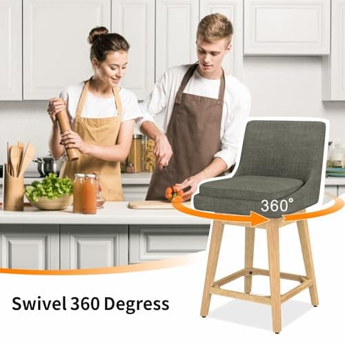 Memory Foam Upholstered Barstool Set, 26.8 Seat Height, Linen Deep Grey
