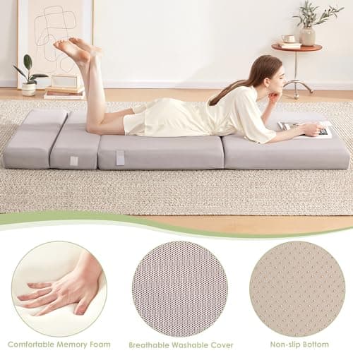 4-Inch Foldable Mattress with Headrest & Washable Cover (Single)