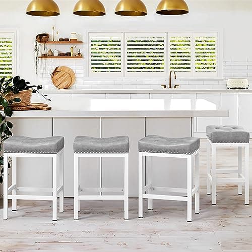 LUE BONA Light Gray 24" Backless Bar Stools for Kitchen Counter