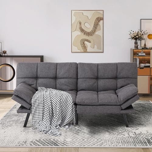 MUUEGM Dark Gray Fabric Ajustable Backrest Folding Futon Sofa for Small Spaces