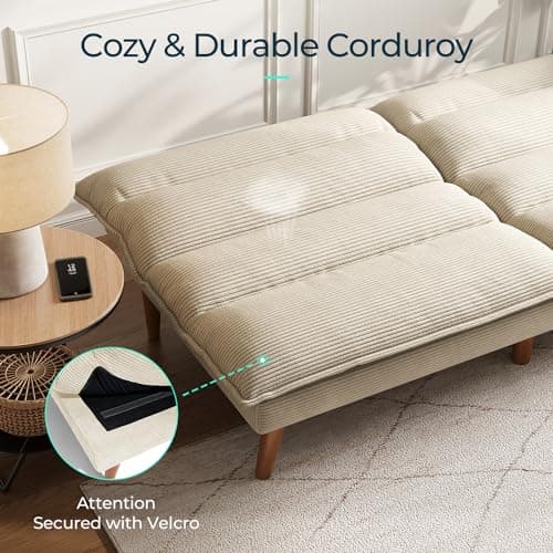 LINSY 71 Inch Beige Adjustable Backrest Futon Sofa Bed