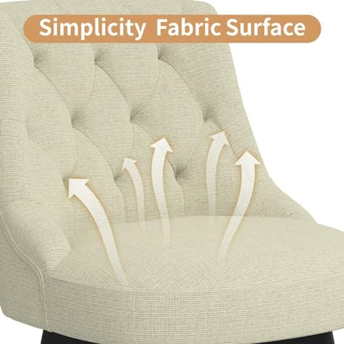 Modern Swivel Bar Stools Set of 2, Counter Height with Back, Solid Wood Legs, Ivory White