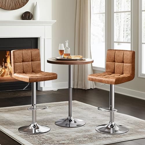 Yaheetech Retro Brown PU Leather Swivel Bar Stools Set of 2