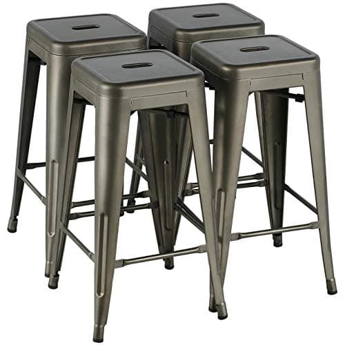 Yaheetech 24 Inch Outdoor Stackable Metal Bar Stool Set Black