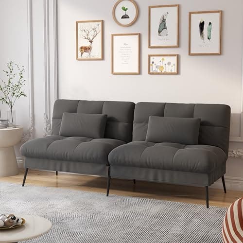COMHOMA Black Adjustable Recliner Sofa Bed, 68" Fabric Loveseat