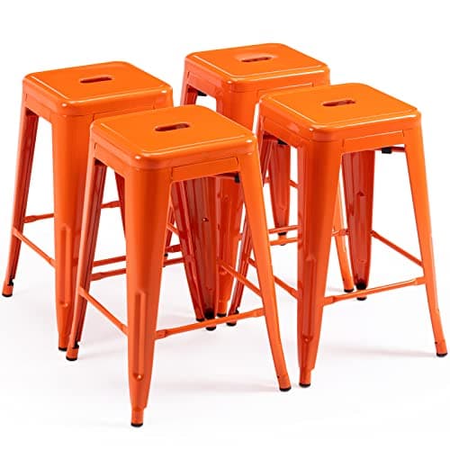 Vogue Furniture Black Metal Bar Stools - 24" Square Seat Indoor-Outdoor Set