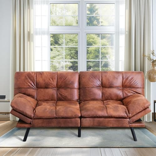 MUUEGM 71-Inch Convertible Memory Foam Futon Sofa Bed with Armrests for Small Spaces - Dark Grey